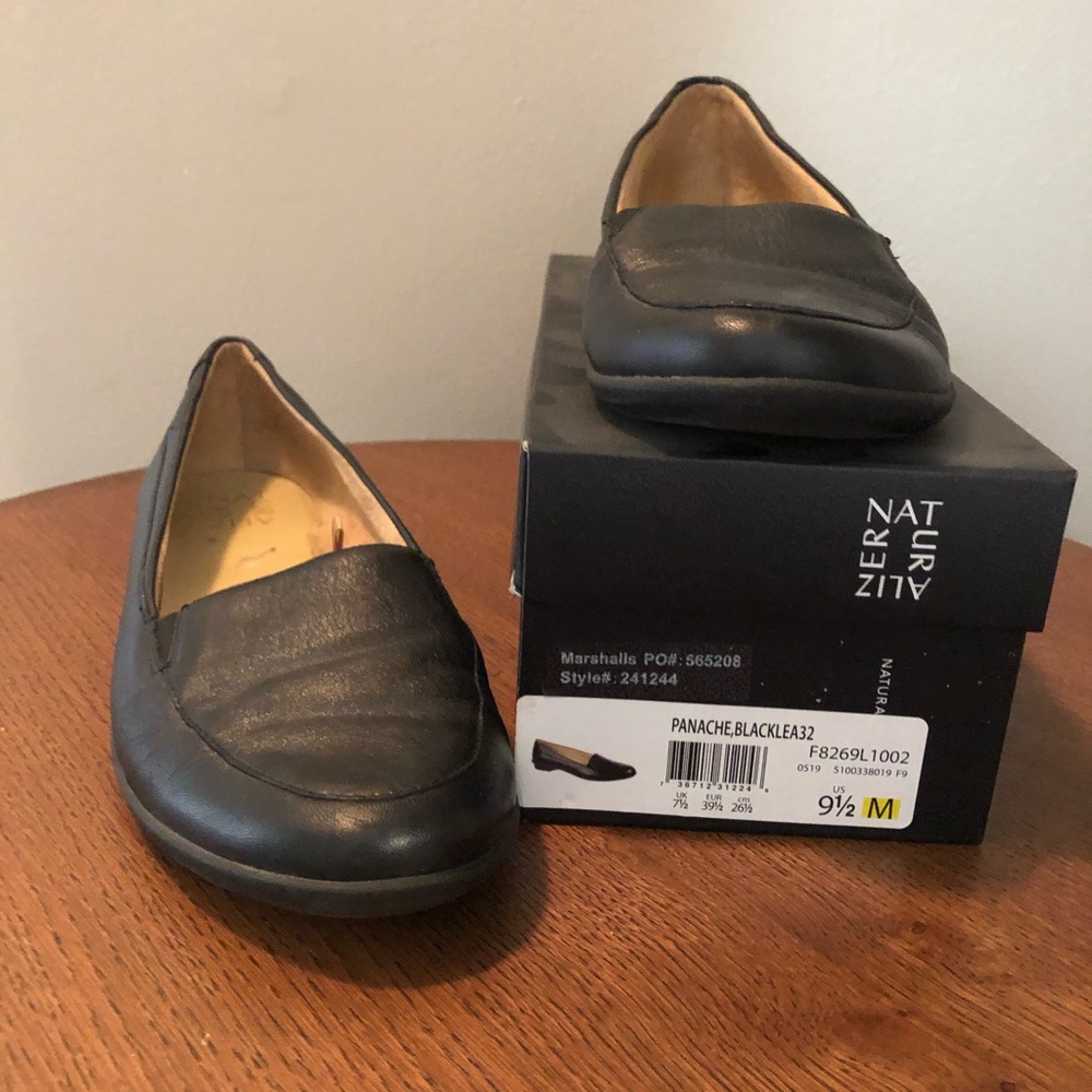 Black leather flats